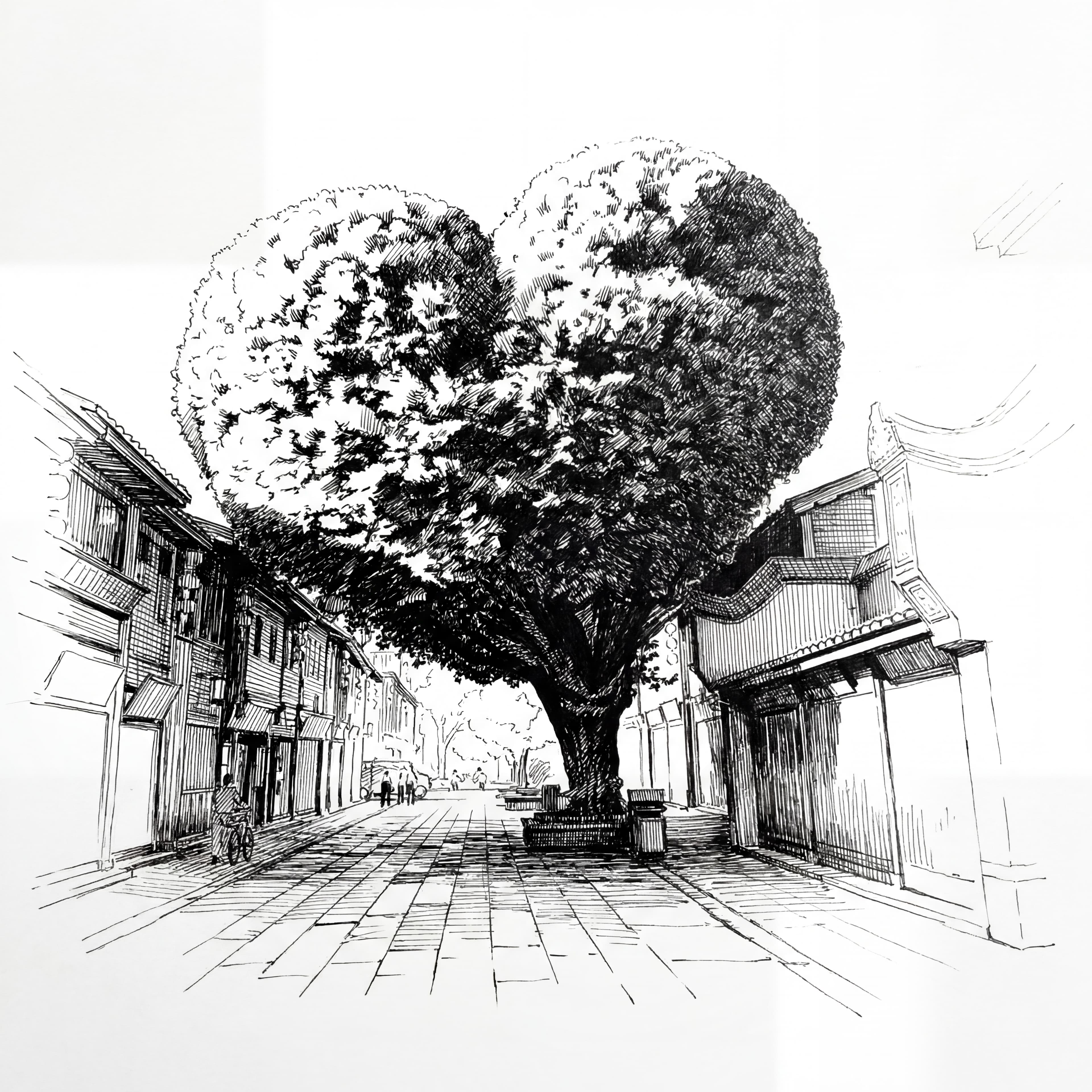 爱心树街景速写